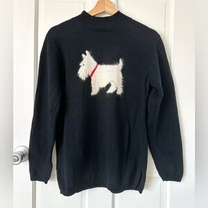 Coldwater Creek Black Scottie Dog Sweater Mock Neck Ramie Cotton Angora Size S
